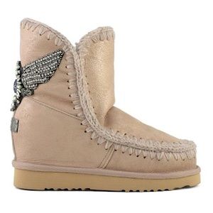 Mou inner wedge short boot with eagle patch in dusty rose